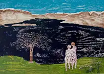 Jentene i Hardanger. Fargetresnitt. 65 x 45 cm